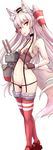  amatsukaze_(kantai_collection) animal_ears bare_arms bare_shoulders black_gloves black_panties breasts brown_eyes bustier cannon collarbone dearmybrothers fingerless_gloves fox_ears gloves hair_tubes highres kantai_collection kemonomimi_mode long_hair looking_at_viewer lowleg lowleg_panties md5_mismatch navel no_pants panties red_legwear rensouhou-kun silver_hair small_breasts solo suspenders thighhighs underwear very_long_hair 