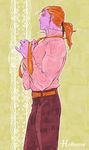  dress_shirt formal hair_up highres hol_horse jojo_no_kimyou_na_bouken male_focus necktie ponytail shirt solo tit_horse 