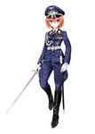  aiguillette belt boots epaulettes eyes full_body germany hat iron_cross kantoku_(style) luftwaffe medal military military_hat military_uniform necktie orange_hair original phanc pink_eyes scabbard sheath solo sword uniform weapon white_background 