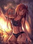  2015 bathing bra breasts cleavage cowboy_shot evening forest freckles large_breasts les_chevaucheurs long_hair maxa' nature navel outdoors panties phenice_walholl red_hair signature solo underwear underwear_only very_long_hair wading water wet yellow_eyes 
