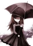  deemo expressionless girl_(deemo) i_hate_to_tell_you_(deemo) long_sleeves looking_at_viewer rain shirt shokujin_hatefukuchuu skirt solo umbrella 