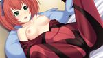  1girl asaga_(sunrider_academy) blush breasts green_eyes nipples red_hair sunrider_academy tagme 