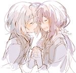  bad_id bad_pixiv_id blush closed_eyes holding_hands honebami_toushirou long_hair male_focus multiple_boys namazuo_toushirou namie-kun open_mouth ponytail purple_hair short_hair silver_hair sketch tears touken_ranbu upper_body white_background 