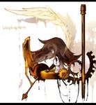  closed_eyes deemo gears girl_(deemo) hand_on_own_chest lestored_cro profile solo song_name utopiosphere_(deemo) wings 