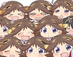  &gt;_&lt; 6+girls :d ^_^ black_hair brown_hair chibi clone closed_eyes drooling expressions fang haruna_(kantai_collection) headgear hiei_(kantai_collection) kantai_collection long_hair multiple_girls nontraditional_miko odd_one_out open_mouth purple_eyes short_hair simple_background smile tears translated tsukko_(3ki2ne10) twitter_username wavy_mouth white_background wide_sleeves xd 