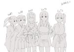  :d akagi_(kantai_collection) bandaid bandaid_on_face chocotto715 closed_eyes greyscale hair_ribbon hairband hiryuu_(kantai_collection) japanese_clothes kaga_(kantai_collection) kantai_collection monochrome multiple_girls muneate open_mouth pleated_skirt ponytail ribbon shoukaku_(kantai_collection) side_ponytail skirt smile souryuu_(kantai_collection) thighhighs twintails v wide_sleeves younger zuikaku_(kantai_collection) |_| 