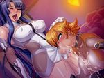  2girls ahegao areolae blonde_hair blue_eyes blue_hair blush breasts censored cum cum_in_mouth cum_on_body cum_on_breasts cum_on_upper_body deepthroat erect_nipples fellatio fishnets futa_with_female futanari hand_on_another's_head hand_on_head huge_breasts igawa_sakura kagami_hirotaka makeup mosaic_censoring multiple_girls nipples open_mouth oral panties ponytail red_eyes saliva see-through sweat taimanin_asagi taimanin_asagi_battle_arena tears tongue_out underwear yatsu_murasaki 