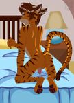  anthro anus backsack balls bed blanket butt feline hair lamp mammal miharu_okami pawpads paws penis pillow saba strips tiger 
