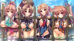  1boy 4girls areolae bachou batai blush breasts breasts_outside brown_hair character_request clothed_sex cloud clouds cum cum_in_pussy cumdrip exhibitionism game_cg harem highres hikage_eiji hongou_kazuto katagiri_hinata koihime_musou large_breasts legs long_hair looking_at_viewer multiple_girls nipples panties panty_pull pink_eyes ponytail public sex sky small_breasts smile thighs underwear vaginal 