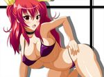  :o armpits bare_shoulders bikini breasts choker covered_nipples hair_ribbon hand_on_hip huge_breasts leaning_forward long_hair looking_at_viewer open_mouth purple_bikini rakudai_kishi_no_cavalry red_eyes red_hair ribbon stella_vermillion suzumori_kuroku sweat swimsuit twintails v-shaped_eyebrows 