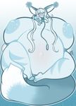  2015 anthro belly big_belly big_breasts big_nipples blue_eyes blue_fur blush breasts cat collar feline fur hair hi_res huge_breasts icicle long_hair mammal navel nipple_piercing nipples obese overweight piercing smile tail_tuft tehbuttercookie tuft white_hair 