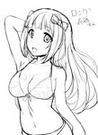  alternate_hair_length alternate_hairstyle amami_haruka bikini blush bow breasts cleavage greyscale hair_bow hidebou idolmaster idolmaster_(classic) large_breasts monochrome navel solo swimsuit 