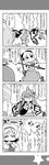  4koma =_= alice_margatroid bow comic commentary_request fang greyscale hair_bow hair_ornament hairband highres kochiya_sanae konpaku_youmu long_hair monochrome multiple_girls open_mouth short_hair touhou translation_request yuuki._(limit) |_| 