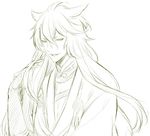  japanese_clothes kogitsunemaru long_hair male_focus monochrome ringo_ame sketch smile solo touken_ranbu upper_body 