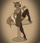  anthro barefoot bottomless breasts cat cigarette cigarette_holder clothed clothing dress feline female flapper hair half-dressed ivy_pepper lackadaisy legwear mammal monochrome necklace nipples pubes pussy sentientsocks sepia short_hair solo stockings stole wardrobe_malfunction 