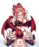  animal_ears big_breasts breasts clothing female hair mammal manticore monster monster_girl red_eyes solo underwear wings 