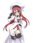  aty_(summon_night) breasts glasses gloves green_eyes hat long_hair medium_breasts open_mouth ouhashi panties red_hair simple_background smile solo summon_night summon_night_5 underwear v white_background white_panties 