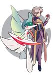  armor back-to-back bad_id bad_pixiv_id brown_eyes brown_hair gallade gen_4_pokemon heshikiri_hasebe japanese_armor katana mega_gallade mega_pokemon poke_ball poke_ball_(generic) pokemon pokemon_(creature) ppo-p shoulder_armor sode sword touken_ranbu weapon 