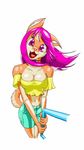  anthro breasts canine clothing dog female hair mammal pink_eyes pink_hair plain_background shirt shorts solo tank_top xcometx 