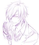  eyepatch male_focus monochrome necktie ringo_ame shokudaikiri_mitsutada sketch smile solo touken_ranbu upper_body 