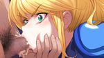  1girl bad_id bad_pixiv_id blonde_hair censored chin_grab cum cum_in_mouth face_grab fellatio green_eyes hetero irrumatio kira_keita long_hair male_pubic_hair metroid mosaic_censoring oral penis pubic_hair samus_aran zero_suit 