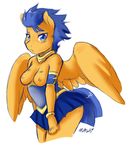  2013 anthro anthrofied areola aries84 blue_eyes breasts clothing crossgender equine female flash_sentry_(mlp) friendship_is_magic gold mammal miniskirt my_little_pony nipples pegasus skirt solo wings 