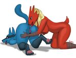  anthro anus ass_up blaziken breasts butt duo female female/female licking looking_back lucario lying masturbation nintendo on_front oral plain_background pok&eacute;mon presenting pussy siyah tongue tongue_out video_games wide_hips 