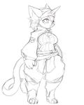  anthro breasts cat feline female hair higoro kemono mammal monochrome niples short_hair 