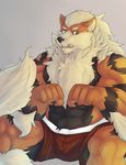  abs anthro arcanine biceps big_muscles boxers canine chest_tuft cinna-tree claws clothed clothing fur green_eyes half-dressed looking_at_viewer male mammal muscles nintendo pecs pok&eacute;mon toned tongue tongue_out topless tuft underwear video_games 