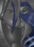  2015 ambiguous_gender anthro big_butt blue_feathers bulge butt close-up clothing elbow_gloves equine feathers gloves grey_feathers horse legwear mammal panties pegasus phathusa pony presenting presenting_hindquarters rubber stockings underwear wide_hips wings 