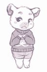  animal_crossing anthro barefoot black_eyes blush clothing crookedtrees cute eyelashes female flurry_(animal_crossing) fur greyscale hamster looking_at_viewer mammal monochrome nintendo plain_background rodent shorts shy solo standing sweater video_games white_background 