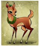  2011 abstract_background big_eyes brown_fur cervine christmas deer elioli female feral fur green_eyes holidays mammal raised_tail smile 