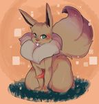  abstract_background all_fours anthro anthrofied blush eevee green_eyes kneeling male neck_fluff nintendo nude penis pok&eacute;mon solo tapering_penis thick_thighs tingtongten tongue tongue_out video_games wide_hips 