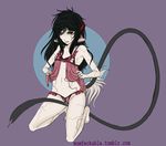  animal_ears areola black_hair breasts chimera clothing female hair horn human hybrid killy kneeling mammal plain_background pussy pussy_juice revealing_clothing smile solo sunbetch vein 