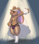  adrian_the_lopunny anthro big_ears clothed clothing colored digital_media_(artwork) eternallytardy half-dressed lopunny male nintendo open_mouth pok&eacute;mon shaded skimpy_clothing solo standing topless video_games waving 