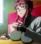  1girl breasts glasses green_eyes huge_breasts screencap solo stitched suzue_konomi triage_x 