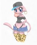  anthro bit-small breasts bubble_gum chav cleavage clothed clothing crop_top ear_piercing female hat hotpants legwear leopard_print mew nintendo piercing pok&eacute;mon snapback solo stockings thong video_games wide_hips 