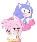  &lt;3 amy_rose anthro bigger_version_at_the_source black_nose blue_fur blush eyelashes female fur green_eyes looking_at_viewer male pink_fur plain_background pointy_ears shadalethehedgehog_(artist) smile sonic_(series) sonic_the_hedgehog 