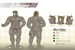  abs adharc balls begami biceps big_butt big_muscles blush butt color_scheme drunk green_eyes grin looking_at_viewer male mammal model_sheet muscles pecs penis plain_background pose pubes rhinoceros solo text uncut 