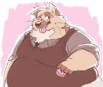  anthro belly berlin big_belly blush brown_fur canine chubby_cheeks claws clothed clothing dog doughnut food fur german_shepherd holding_food holding_object love_handles male mammal moobs necktie obese obese_male open_mouth overweight overweight_male simple_background solo sweater_vest tan_fur tongue tongue_out wide_hips 