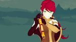  1girl 3d animated animated_gif breasts elbow_gloves forest gloves green_eyes monty_oum nature ponytail pyrrha_nikos red_hair rifle rwby shield spear tree 