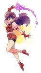  arm_up asamiya_athena bare_legs bike_shorts earrings fingerless_gloves full_body gloves hair_ornament hairband jewelry long_hair magic puffy_sleeves purple_eyes purple_hair red_footwear red_gloves red_hairband shoes smile solo star star_hair_ornament taki_(nakochan) the_king_of_fighters the_king_of_fighters_'98 