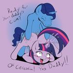  2015 animal_genitalia biting_lip blush colored crescent_(mlp) cum cum_inside cutie_mark daughter dialogue duo english_text equine eyes_closed father father_and_daughter female feral friendship_is_magic from_behind hair horn horsecock incest male male/female mammal my_little_pony night_light_(mlp) one_eye_closed open_mouth orgasm parent penetration penis plain_background poprocks purple_background purple_eyes sex text tongue tongue_out twilight_sparkle_(mlp) unicorn 