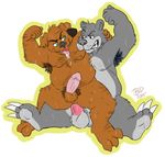  2015 anal anal_penetration anthro balls baloo bear celestial disney drooling erection flexing front_view hairy humanoid_penis male male/male mammal moobs musclegut muscles nude on_lap penetration penis pubes saliva sex sharp_teeth signature sitting sweat talespin teeth tongue tongue_out 