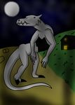  2_toes 4_fingers field glowing glowing_eyes grey_skin house monster moon stalking toes 