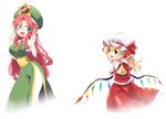  ascot asymmetrical_hair blonde_hair blush bow braid chinese_clothes clover collaboration crystal dress flandre_scarlet four-leaf_clover green_eyes hair_bow hair_ornament hat hat_bow hong_meiling kuresento long_hair looking_at_another mob_cap multiple_girls open_mouth pants puffy_sleeves red_eyes red_hair sash short_hair short_sleeves side_ponytail smile star thick_eyebrows touhou transparent_background twin_braids v very_long_hair vest waira wings 