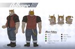  adharc angry begami big_muscles boots bulge butt clenched_teeth clothing color_scheme grey_skin happy jacket male mammal model_sheet muscles pants pose rhinoceros sad shirt solo teeth text 
