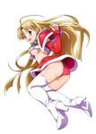  asia_argento ass blonde_hair boots capelet detached_sleeves green_eyes high_heel_boots high_heels high_school_dxd long_hair official_art open_mouth panties pantyshot red_panties santa_costume smile solo thigh_boots thighhighs underboob underwear upskirt 