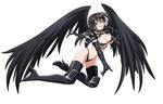 absurdres black black_gloves black_hair black_legwear black_wings blonde_hair blush boots breasts elbow_gloves feathered_wings full_body gloves high_heels high_school_dxd highres large_breasts long_hair official_art open_mouth pauldrons raynare shoulder_spikes simple_background solo spikes thigh_boots thighhighs white_background wings 