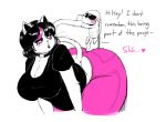  &lt;3 against_wall anthro bent_over big_breasts big_butt black_hair blush breasts butt cat catti_(deltarune) choker cleavage clothed clothing deltarune dialogue ear_piercing english_text eyewear feline female hair hat jockington_(deltarune) looking_back male mammal outta_sync overweight overweight_female pants piercing reptile scalie shirt simple_background sketch snake sunglasses text thick_thighs video_games white_background wide_hips 